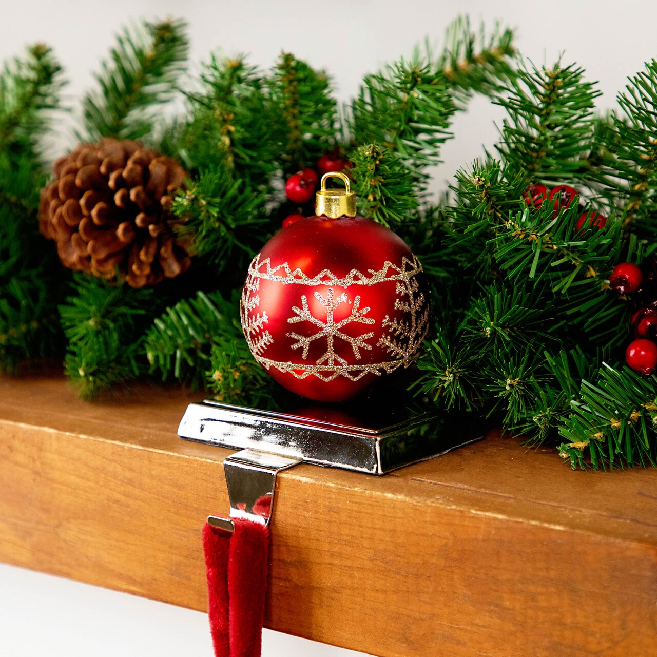 Northlight Glitter Snowflake Red Ball Ornament Christmas Stocking Holder - 5.5"